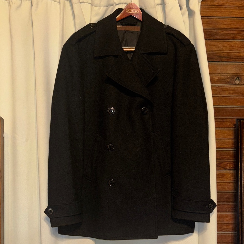 Perry Ellis Men's Black Double-Breasted Pea Coat